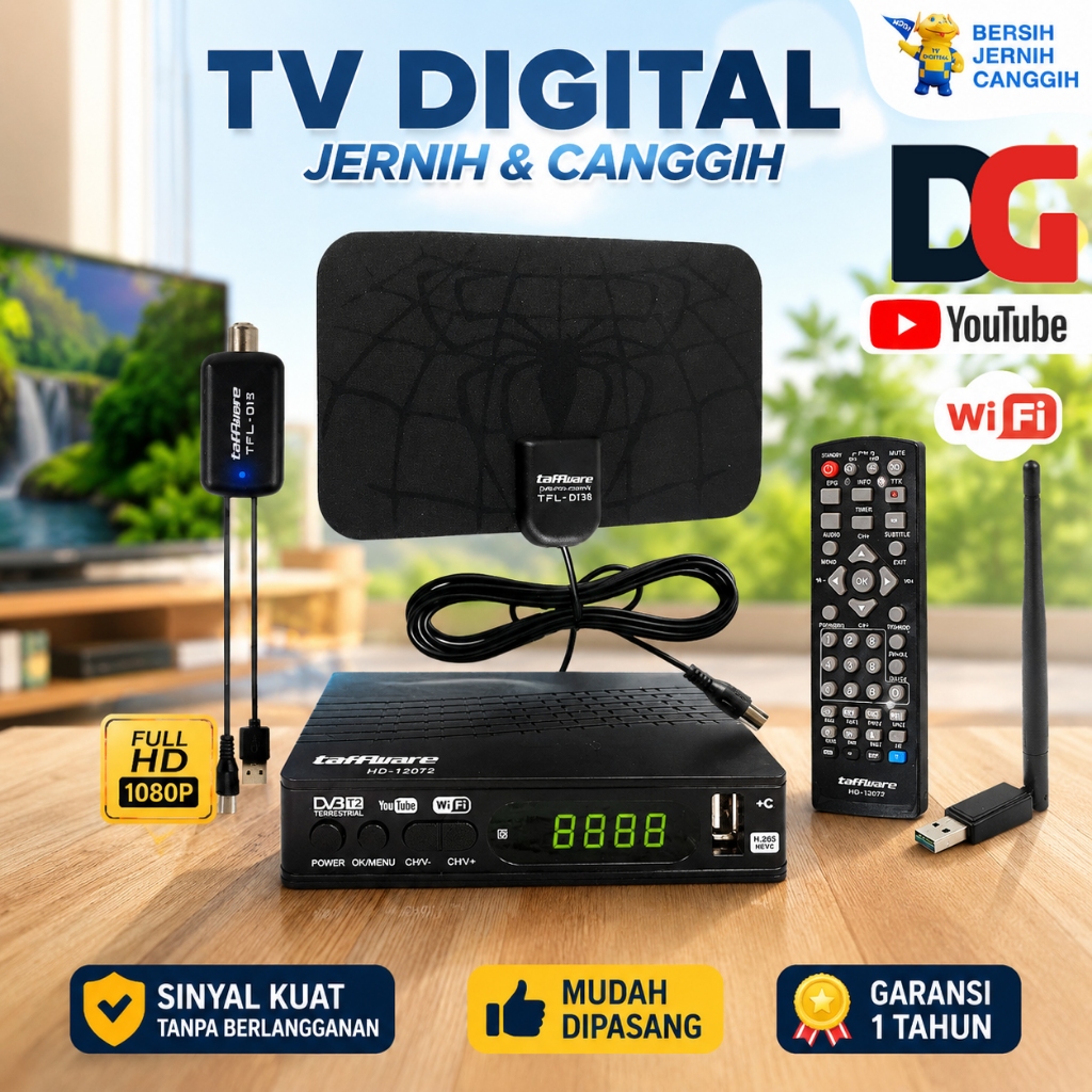 ORIGINAL PAKET Set Top Box Bien4 T2 + Antena Digital D139 STB Satellite TV Tuner Box H.264 1080P DVB