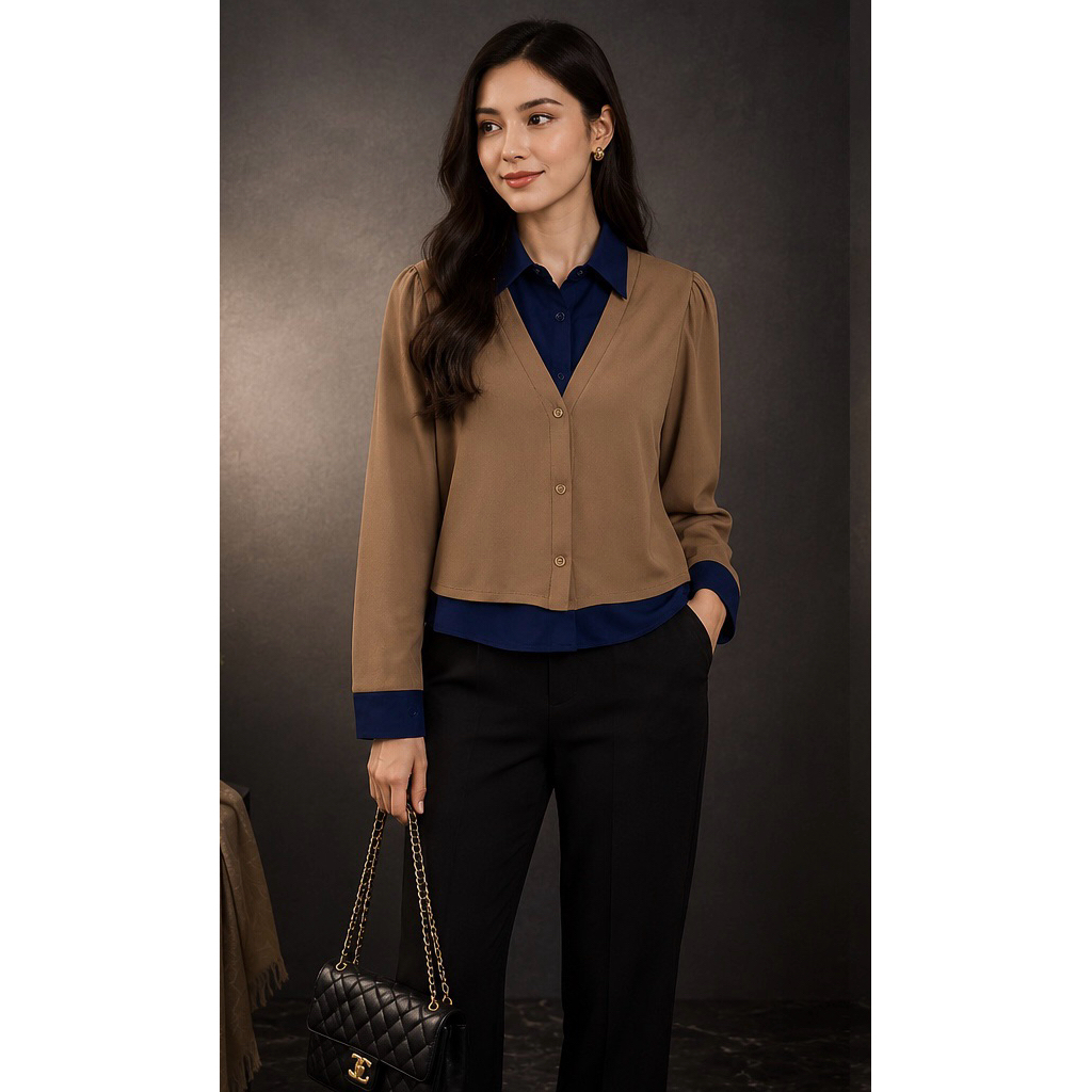 Syumm Kemeja Combi Sienne Navy Choco