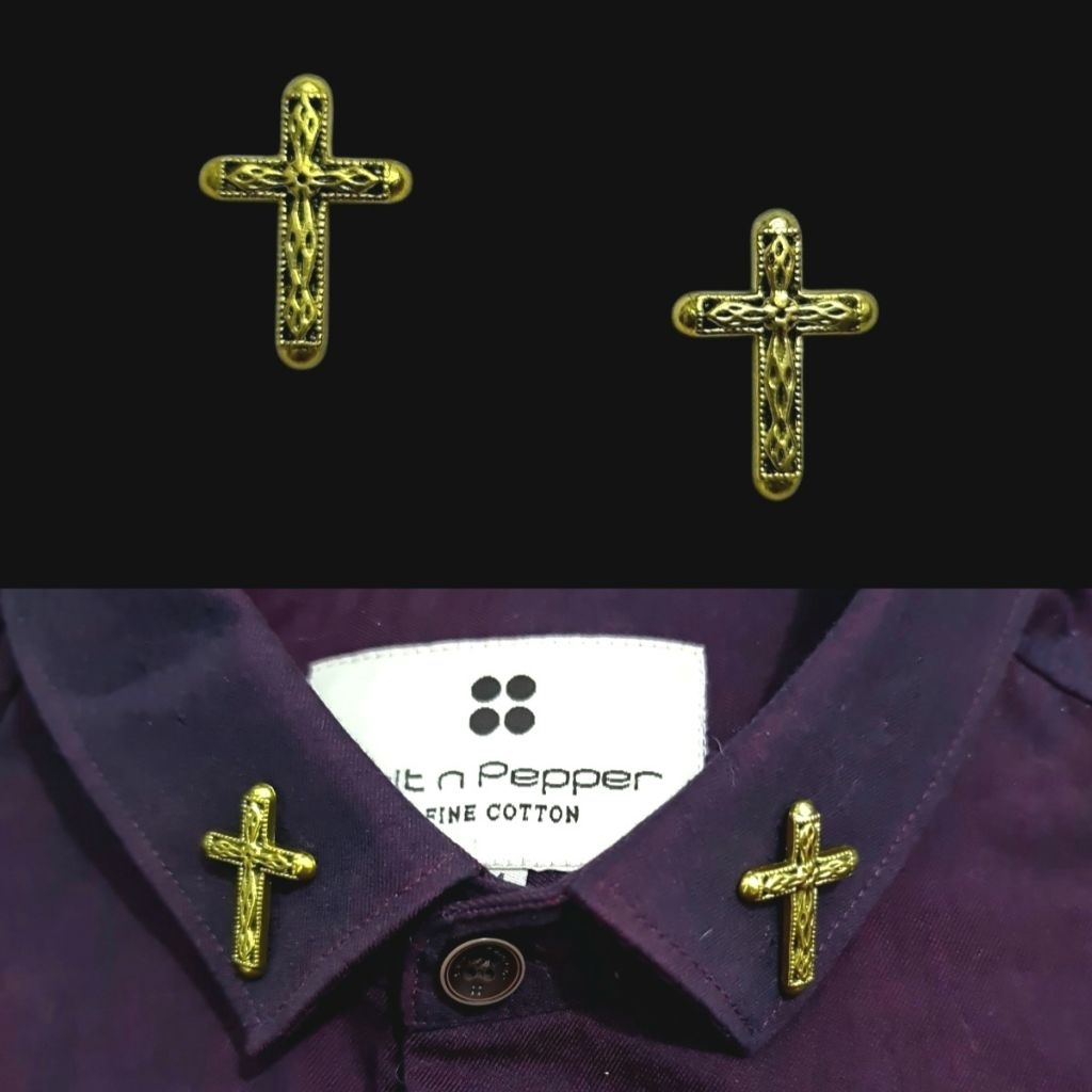 Metal Collar Pin Gold Cross Pin Bros Jas Kameja Mens Pria Bros Salib Warna Emas
