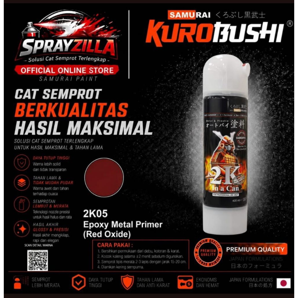 Samurai Paint Epoxy 2K05 Epoxy Metal Primer Red #2k05 Cat Aerosol Kualitas Kompresor