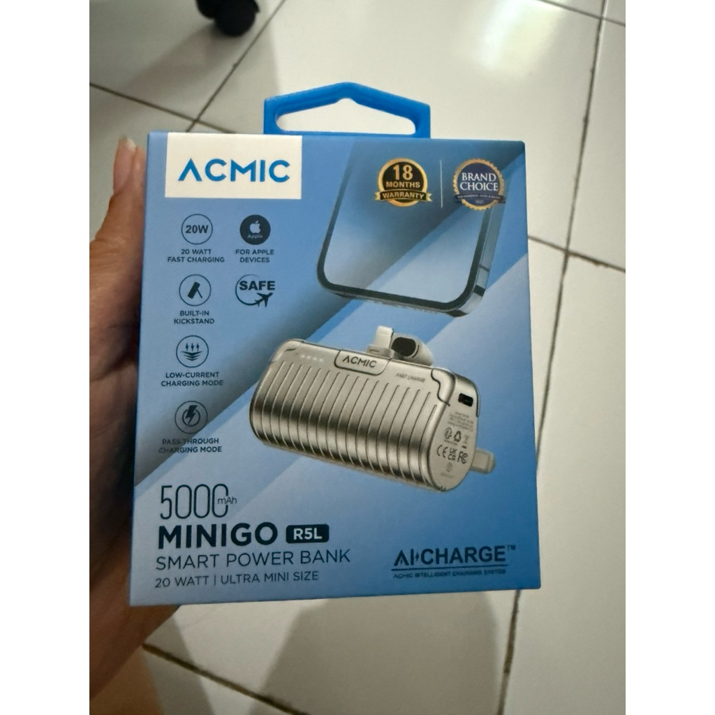 ACMIC MINIGO Mini PowerBank + Phone Holder USB Type C PD Fast Charging Space Silver