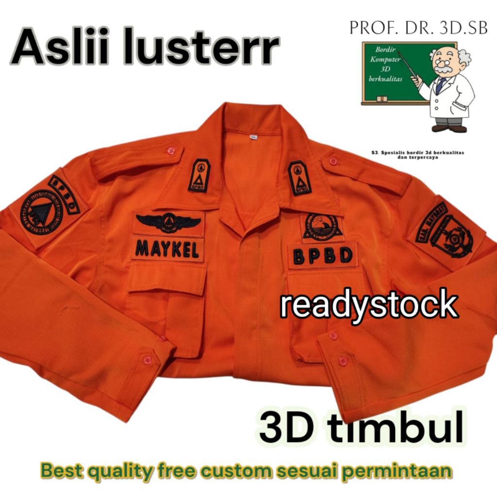 KEMEJA ATASAN PDL BPBD/BNPB/BASARNAS + BORDIR TIMBUL SET, BAHAN LUSTER TAILOR BEST QUALITY