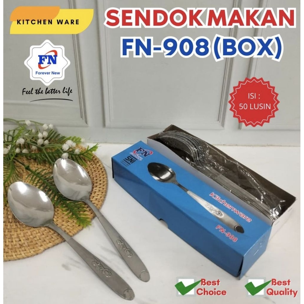FN908(1lusin/12pcs)-SENDOK MAKAN STAINLESS STEL TEBAL FN-908 SNI WADAH BOX