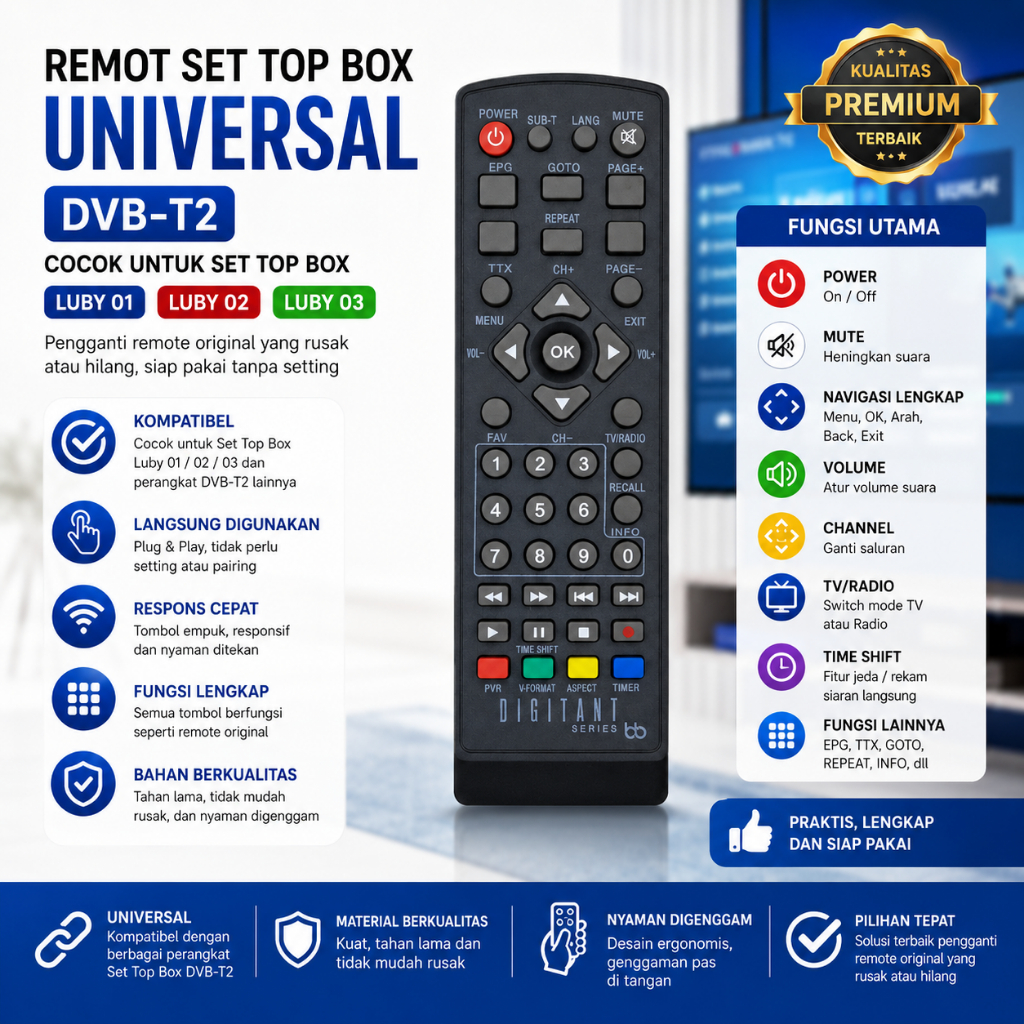Remot Set Top Box DVB-T2 LUBY 01 LUBY 02 LUBY 03 Compatible STB Digital