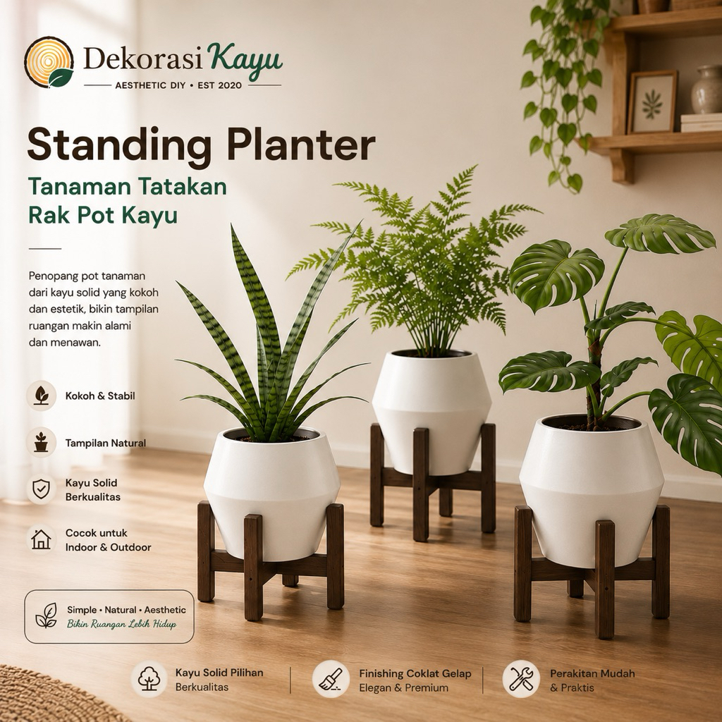 standing planter tatakan bunga kayu minimalis aesthetic multifungsi / dekorasi rumah minimalis /alas