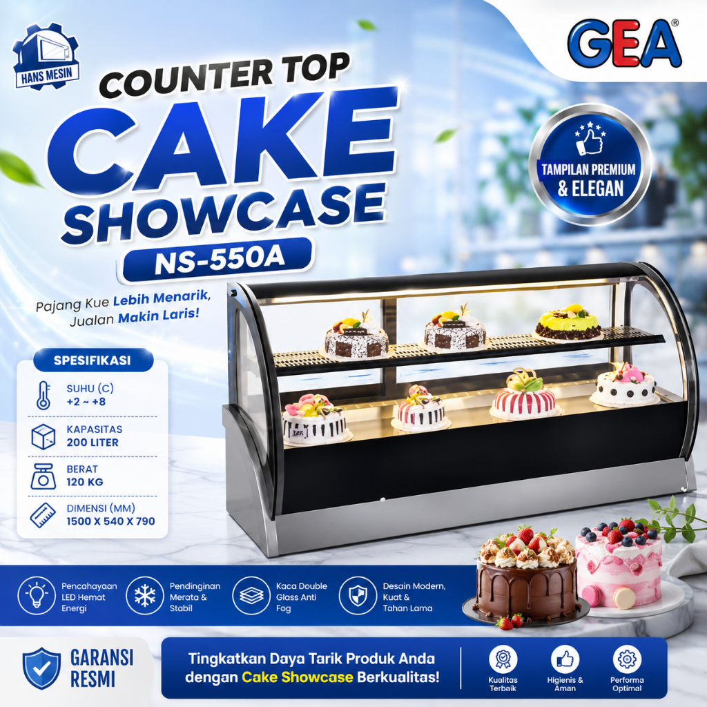 GEA SHOWCASE KUE NS-550A / CAKE SHOWCASE GEA 200 LITER