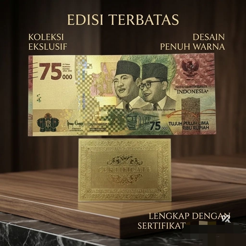 Sovenir Uang Gold Foil Rp75000 + Sertifikat – Limited Edition