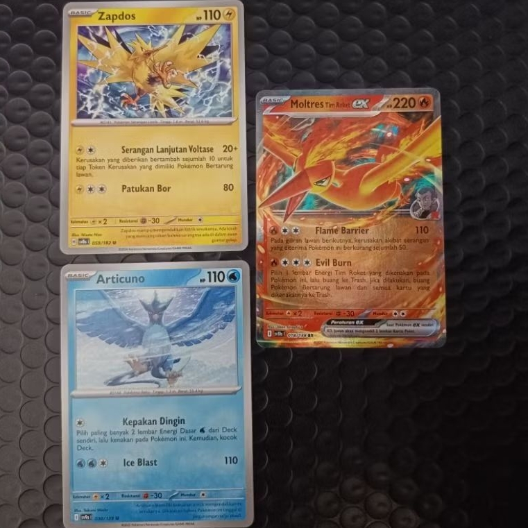 Kartu TCG Pokemon (ID) - Trio Bird legend Articuno Zapdos Moltres EX- RR Holo - Mint