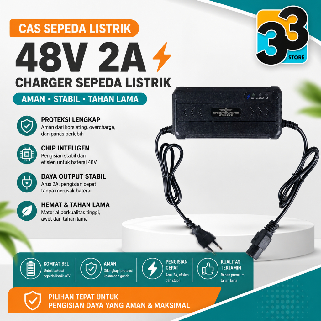 CAS SEPEDA LISTRIK 48V 2A - CHARGER SEPEDA LISTRIK 48 VOLT 2 AMPERE - CAS SEPEDA LISTRIK MURAH