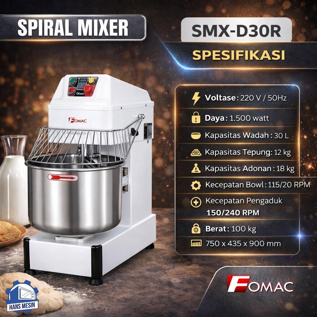 FOMAC MIXER KUE 30 LITER / SPIRAL MIXER (FOMAC) SMX-D30R