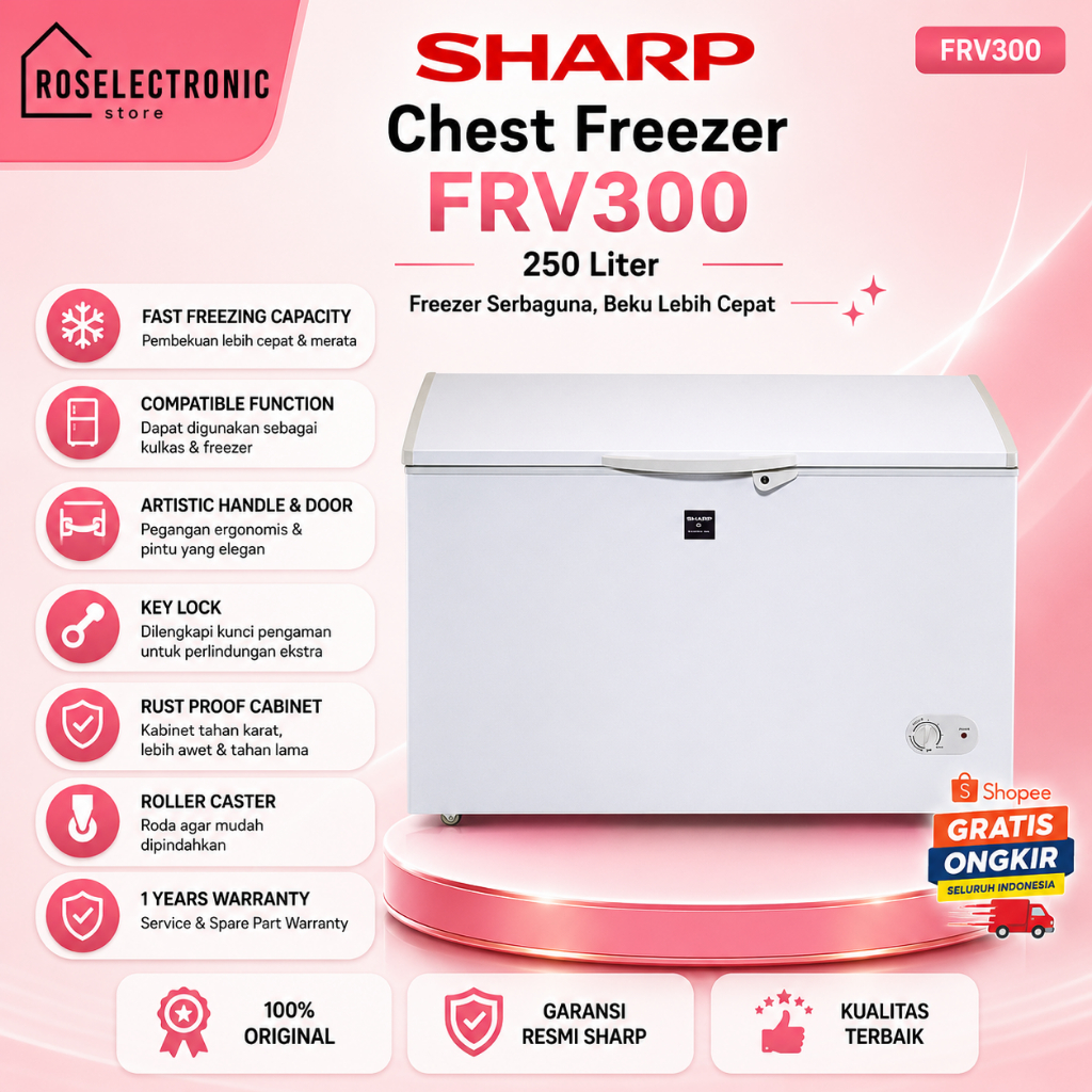 CHEST FREEZER SHARP FRV 300 Freezer pembeku daging TERMURAH ORIGINAL/FRV-300/FRV300/FRV 300