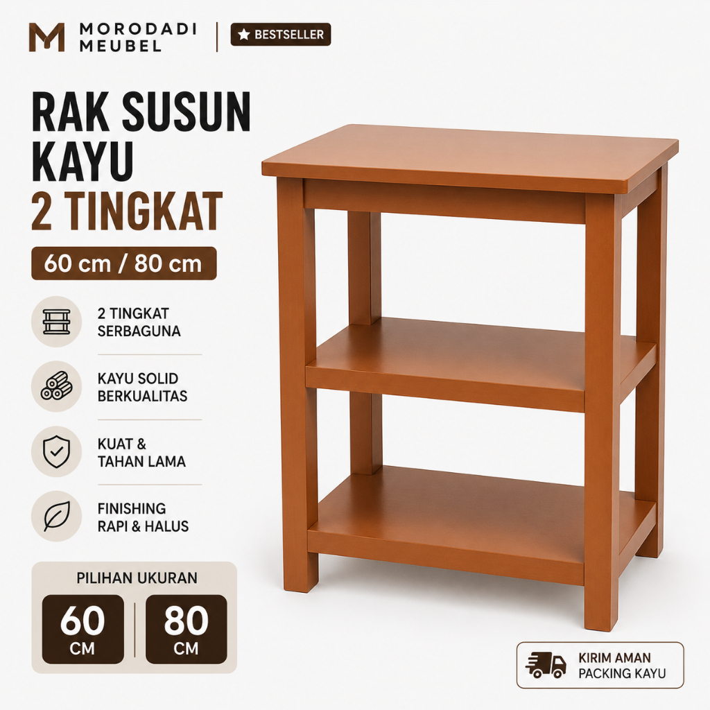 Meja Rak Susun Kayu Solid 2 Tingkat 60/80 cm | Meja Printer | Meja Samping | Rak Serbaguna Minimalis