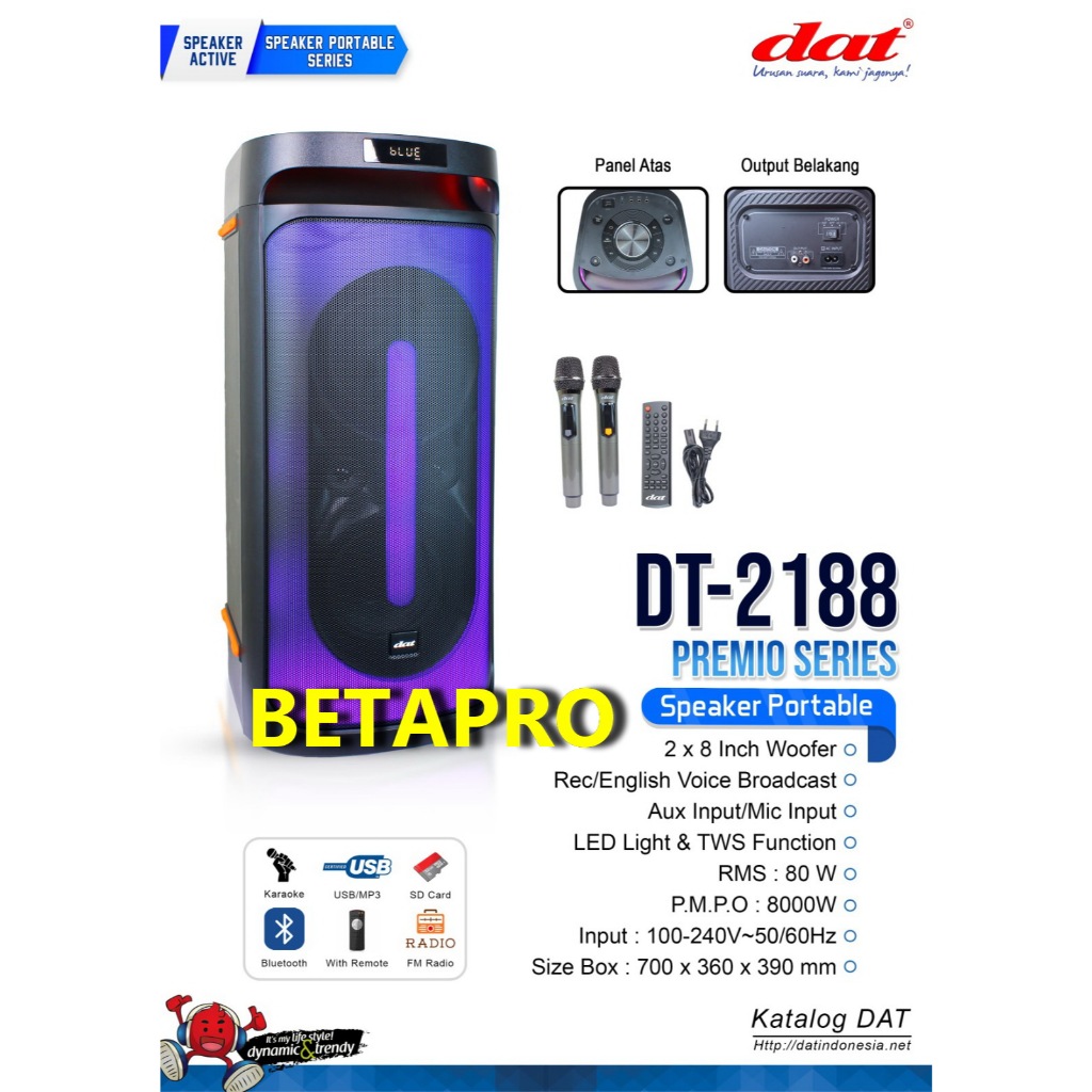 Speaker Portable Dat Dt 2188 Double Speaker 8 Inch Dat Dt2188