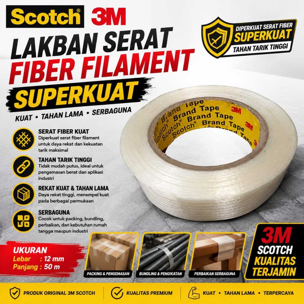 LAKBAN SERAT FIBER FILAMENT SUPERKUAT 3 M SCOTCH