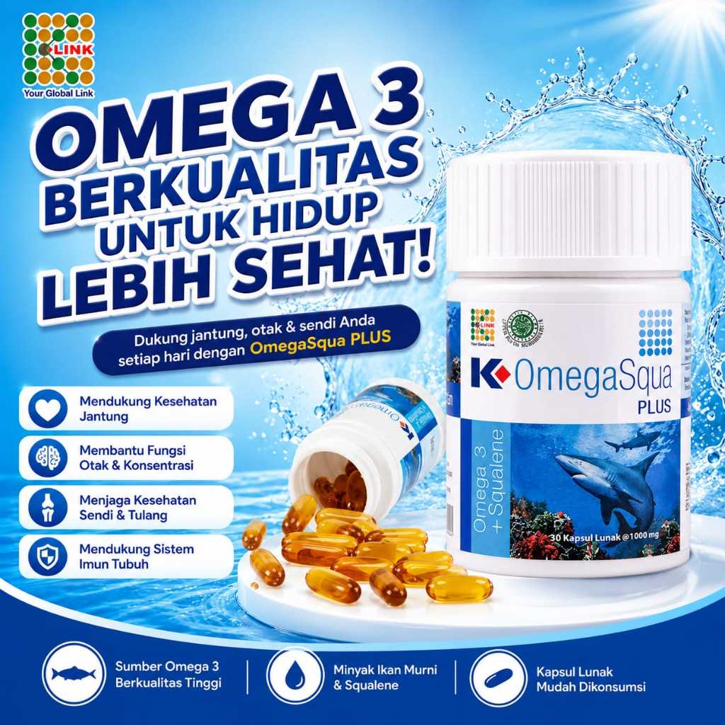 K-Omega Squa Plus Suplemen K-Link 30 Softgel Squalene & Minyak Ikan Salmon Omega 3