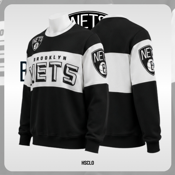 Sweater XS-5XL Brooklyn Nets NBA Basketball Eastern Conference Team Jaket Bahan Katun Fleece Hitam P