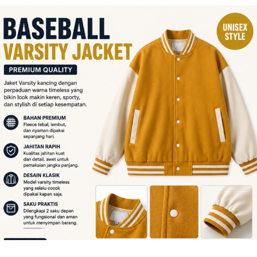 Jaket Varsity Jaket Base ball Kancing Jaket Switer Pria Wanita Size M L XL XXL