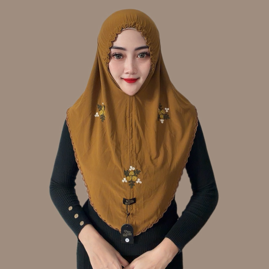 Indah Store - Hijab Instan Bergo KERUT Tali Jersey Bunga Bordir Tabur ZHAFIRA By Padli