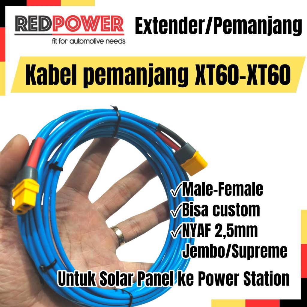 Redpower kabel power station XT60-XT60 male female NYAF 2,5mm XT60 extender pemanjang PV solar panel