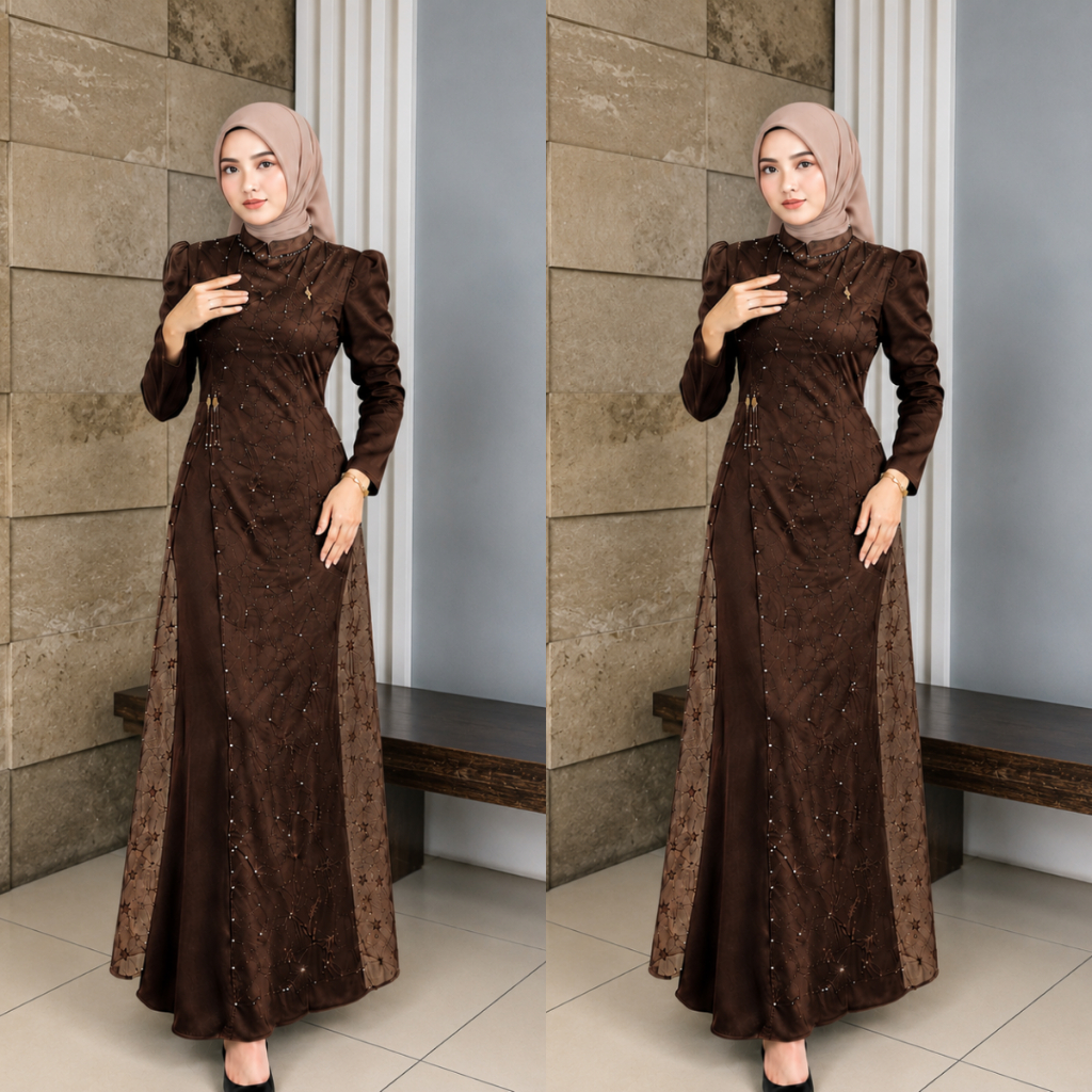 Floreta Dress Satin Mix Brokat Kondangan Lamaran Kekinian Ready Stok Bridesmaid Kondangan Dress Pest