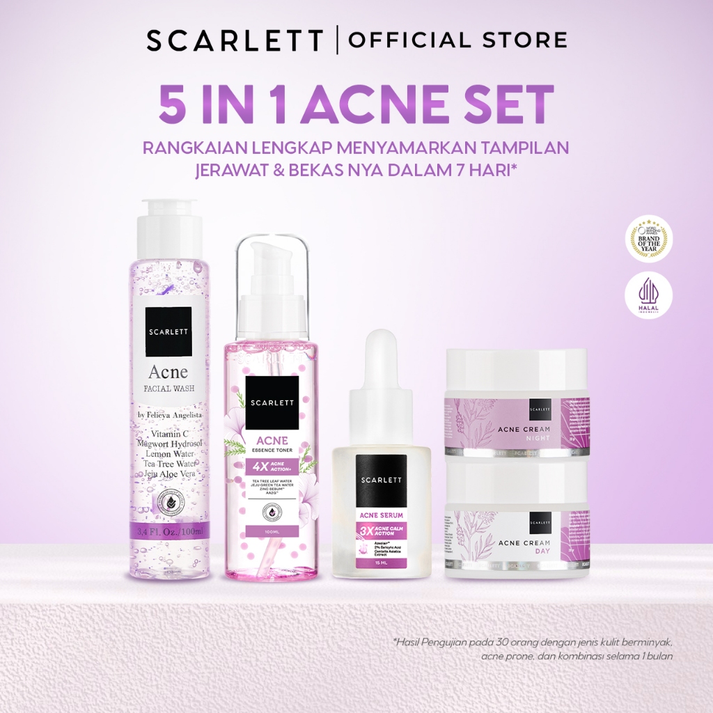 Scarlett Whitening 1pcs Acne Series - Serum / Toner / Facial Wash / Day Cream / Night Cream Mengobat