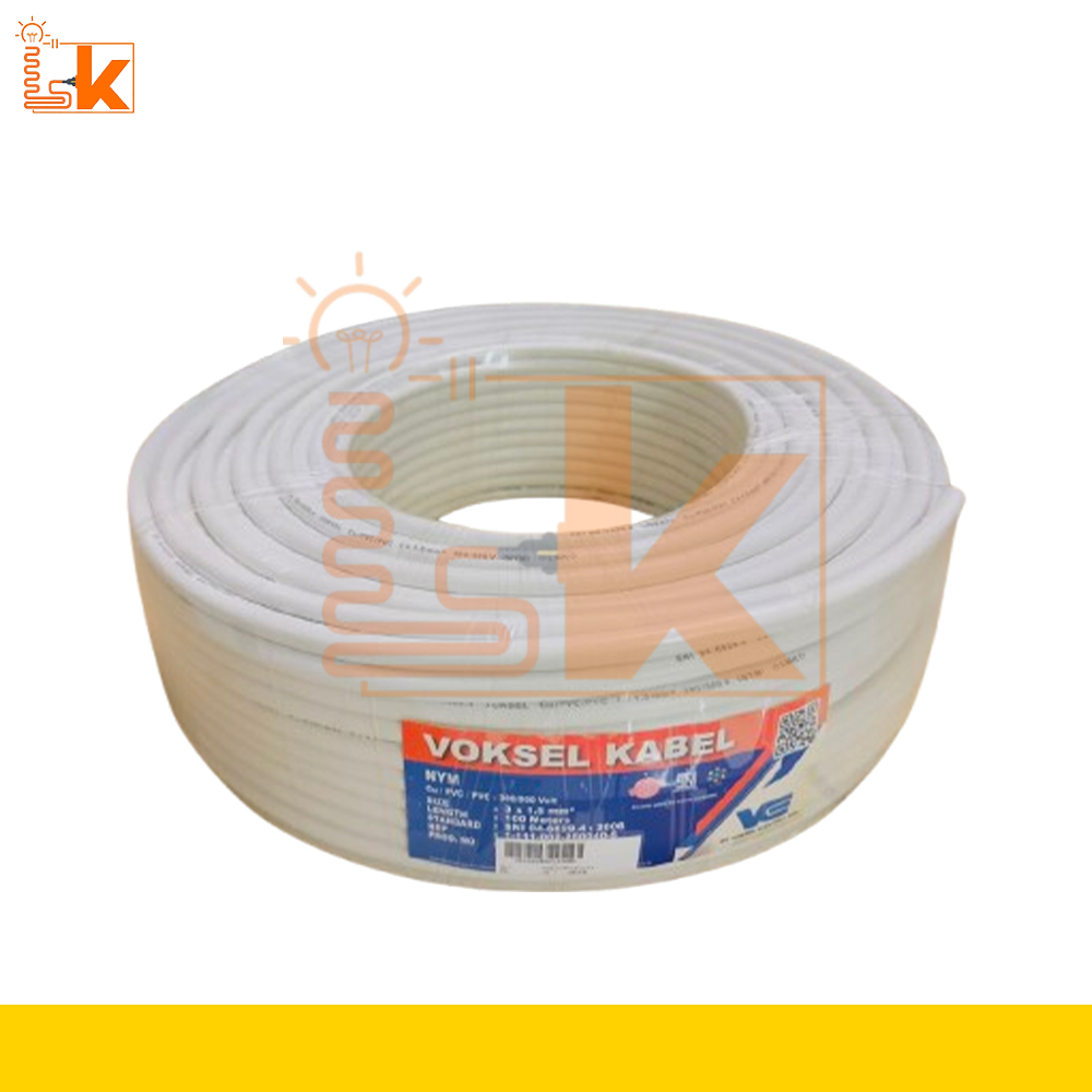 Kabel Listrik Voksel Kabel NYM Putih 2x1.5 mm² (50M/100M)