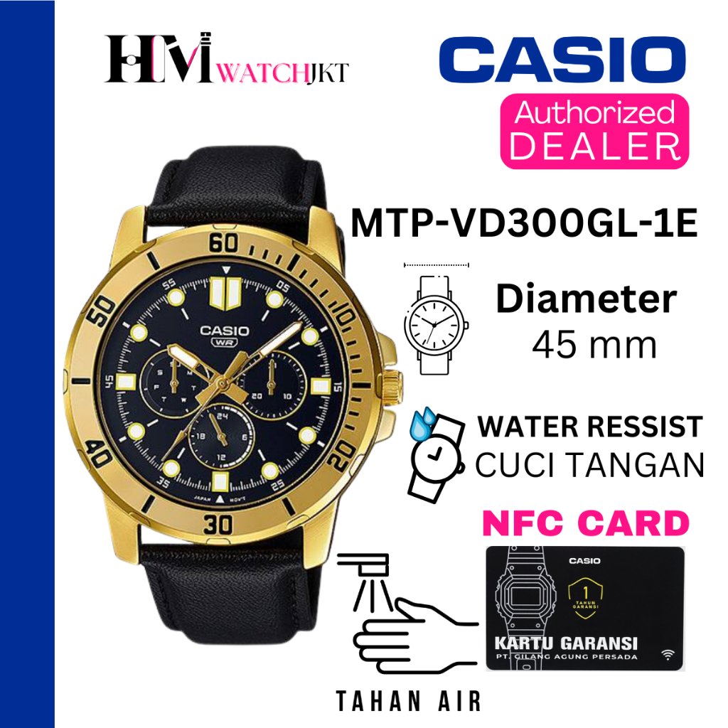 CASIO MTP-VD300GL-1EUDF Jam Tangan Pria Original Analog Day-Date Antiair MTP-VD300GL-1E MTP-VD300