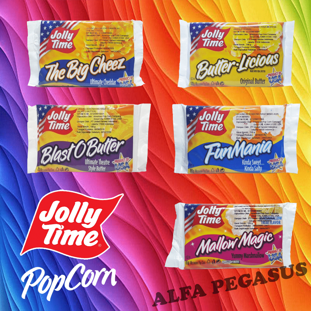 Jolly Time Popcorn microwave ,  varian rasa  :  TBC,  BOB,  FM,  B L,  MM