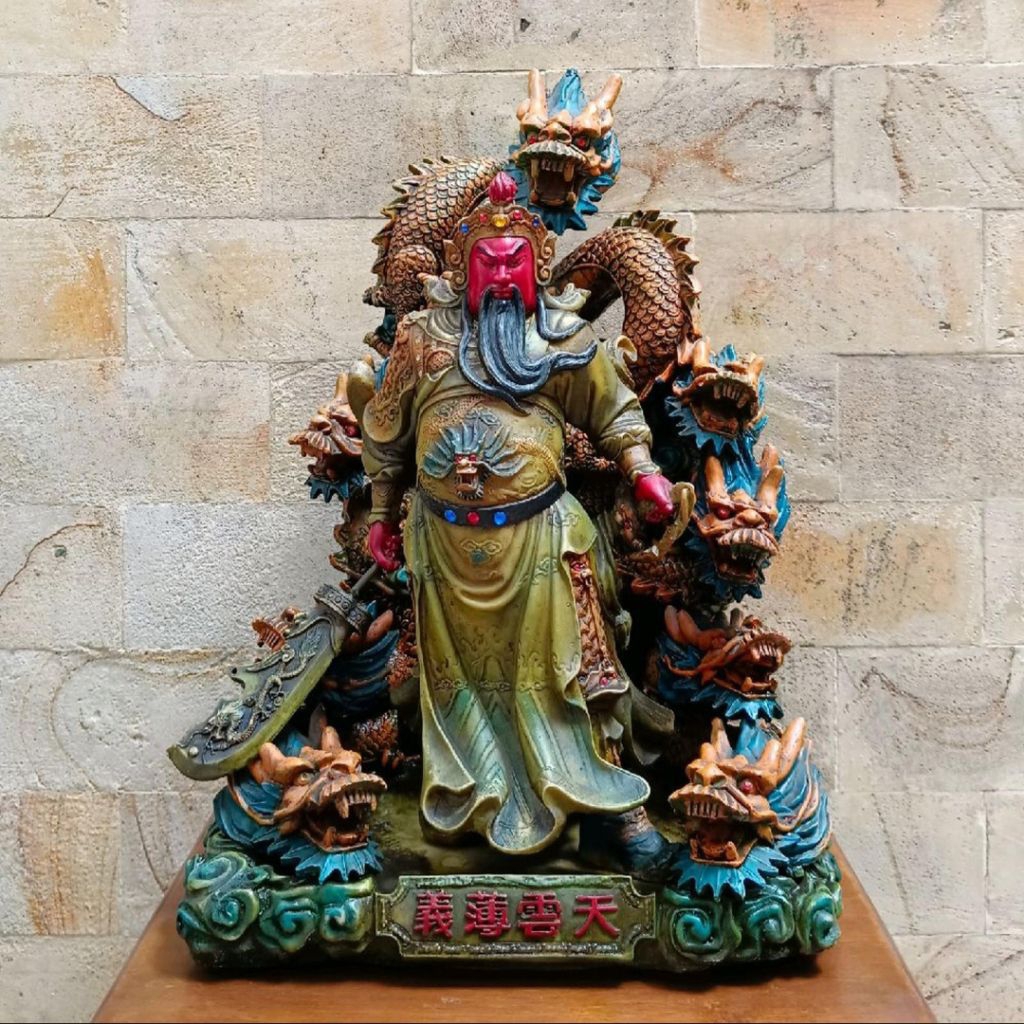 Patung / Rupang Dewa Kwan Kong & 9 Naga, Bahan Poly Resin, Barang Lawas