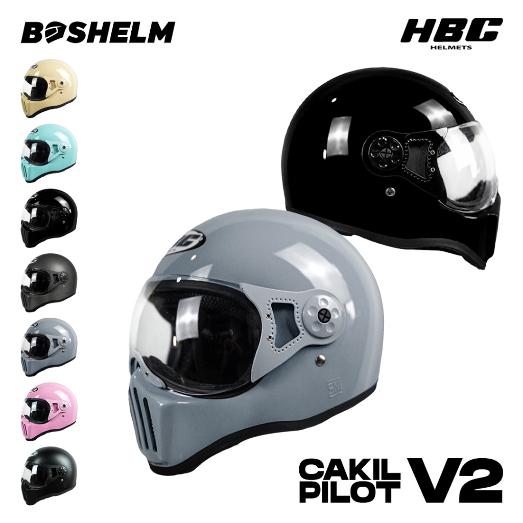 BOSHELM Helm Cakil Pilot HBC HITAM DOFF Helm Retro Full Face SNI