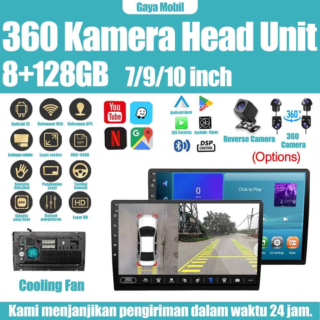 360 Kamera Head Unit 8 Cores 8G+128GB Head Unit With Degree Camera Head Unit Android 15 7/9/10 Inch 
