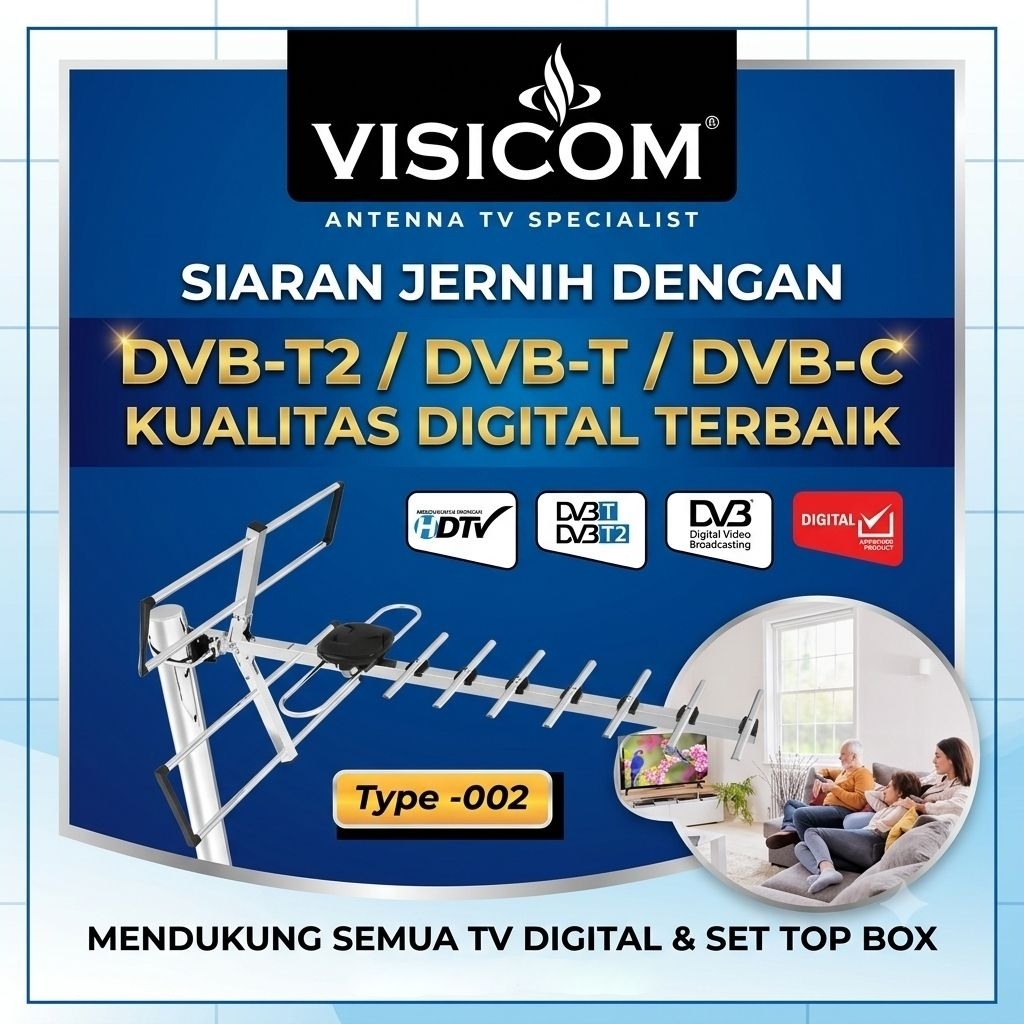 Antena TV Digital Visicom Type 002 dengan Kabel 10 Meter - Frekuensi 470-790 MHz, Gain 3db, Rasio Um