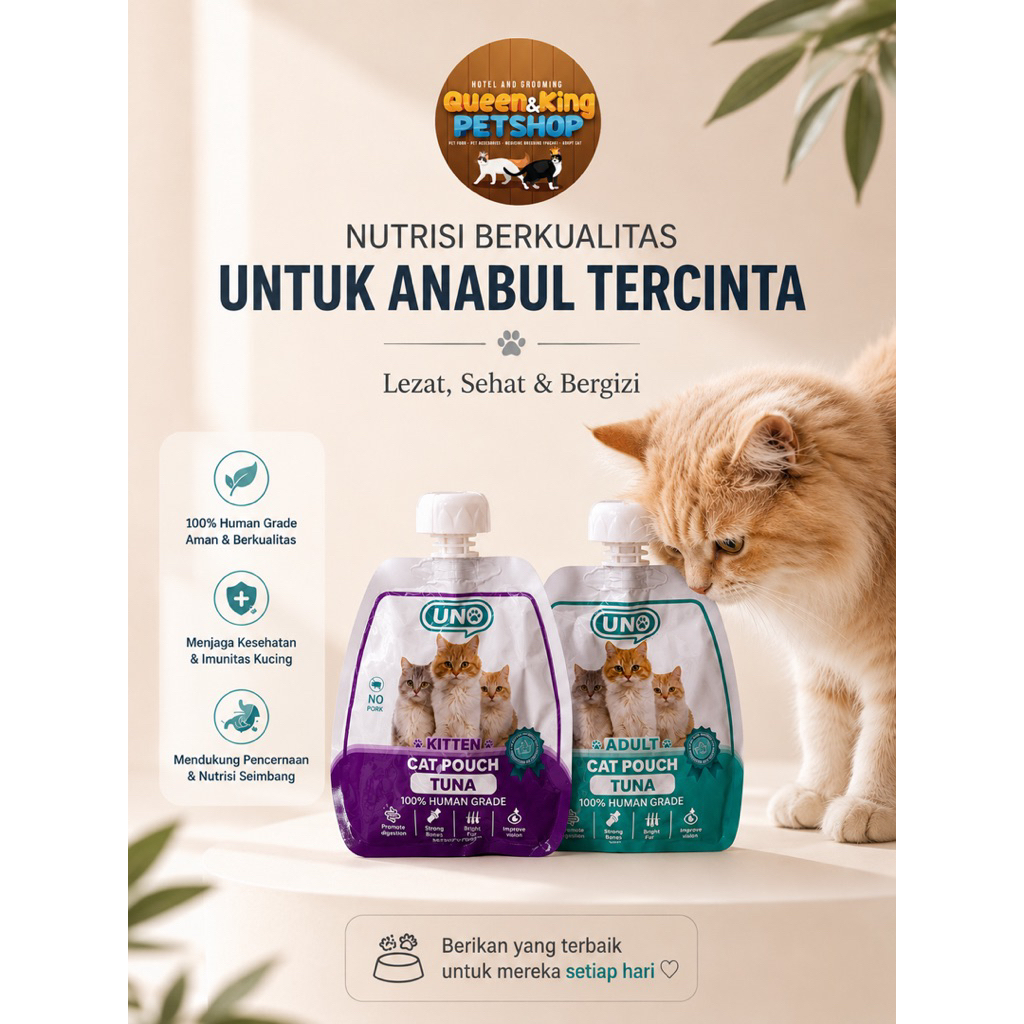 UNO Cat Pouch Tuna 100% Human Grade untuk Anabol Tercinta Lezat Sehat & Bergizi Menjaga Kesehatan da