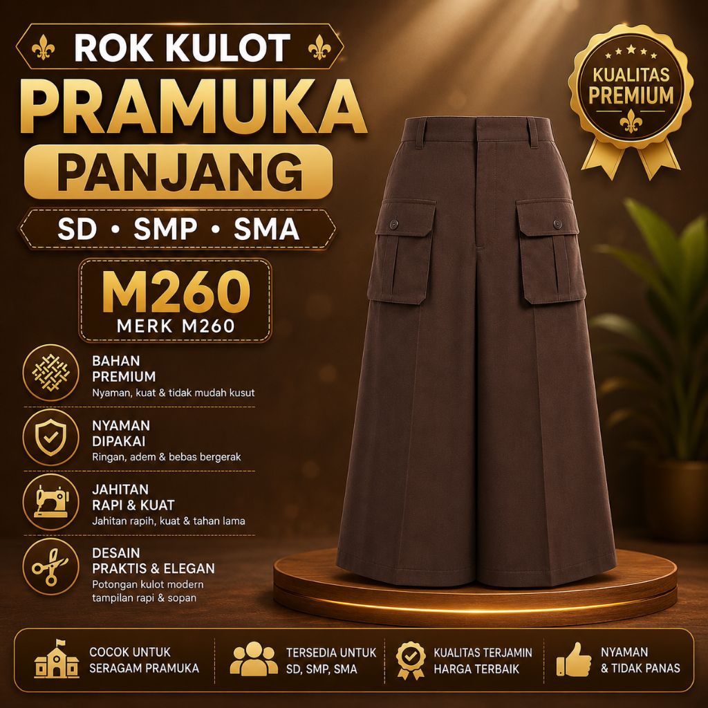 M260 Rok Kulot Pramuka Panjang SD SMP SMA Bahan Premium Nyaman Dipakai Jahitan Rapi & Kuat Desain Pr