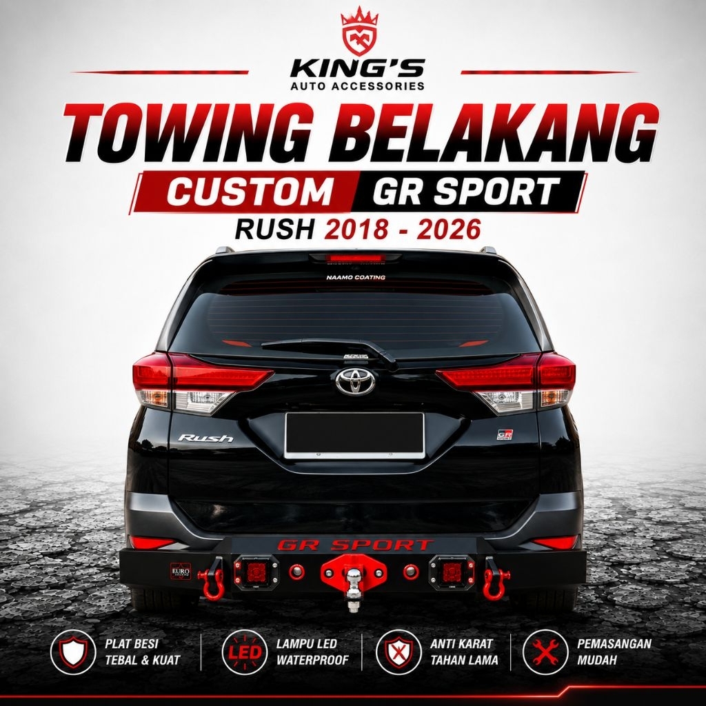 Towing Belakang Besi Pengaman Bumper Belakang Model Custom Emboss Rush 2018 - 2025 GR SPORT