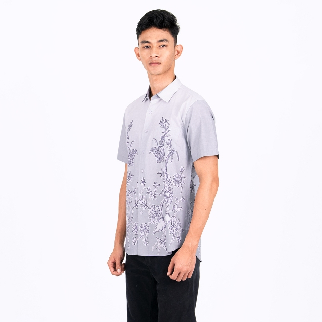BENHILL Kemeja Pria Batik Print Grey Pendek 51907