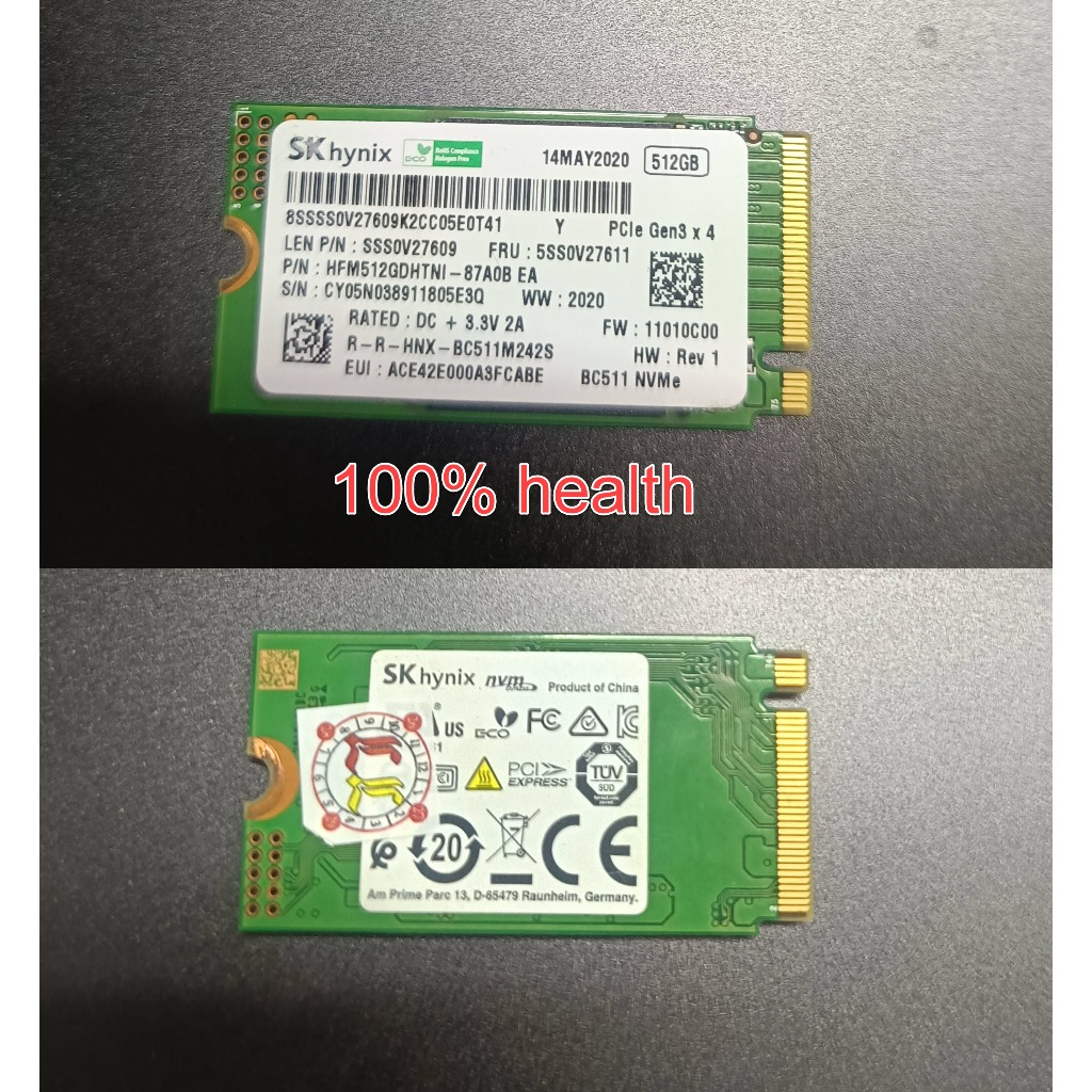 SSD M.2 Nvme 2230 2242 512GB Pci Gen3 x4 - SSD Nvme 2230 512Gb Gen3 x4 Second Original Health 100%