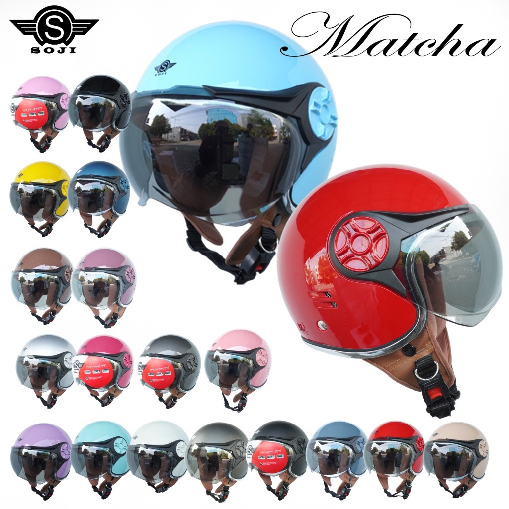SOJI Matcha Helm Wanita Hijab Dewasa  Kaca Pilot Unisex Pria Dan Wanita Warna Pastel