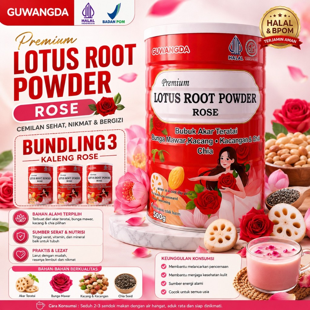 [BPOM/HALAL] 3 KALENG OUFEN LOTUS ROOT EXTRA COLLAGEN OUFEN LOTUS ROOT POWDER MAWAR ALMOND BIJI CHIA
