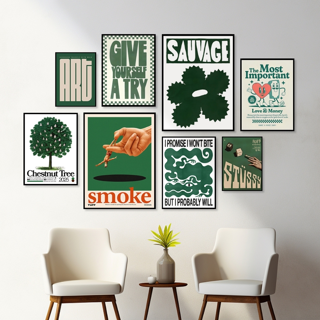 Hiasan Dinding Minimalis Poster Aesthetic Dekorasi Kamar Pajangan Rumah Wall Decor Kafe MDF Green