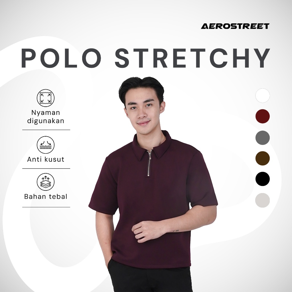 Aerostreet Elvino Kaos Polo Scuba Pria Maroon Polo Scubashirt Kerah Cowok Men Casual Basic Minimalis