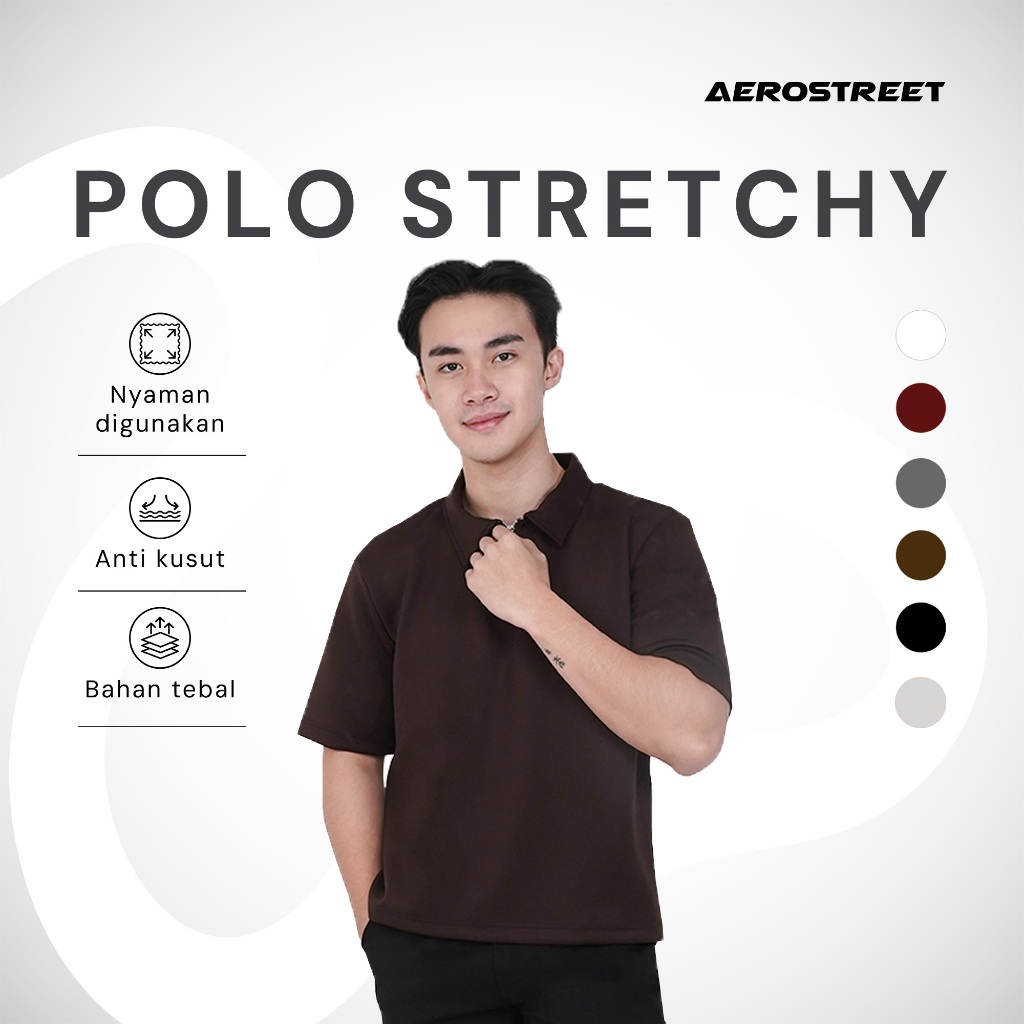 Aerostreet Elvino Kaos Polo Scuba Pria Brown Polo Scubashirt Kerah Cowok Men Casual Basic Minimalis 