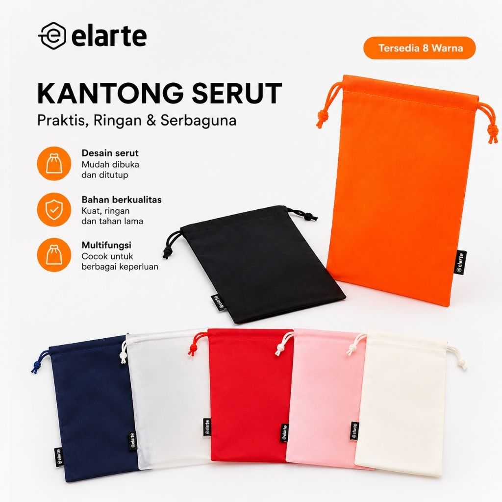 Kantong Serut Kain Polos Transparan Premium / Pouch Serbaguna