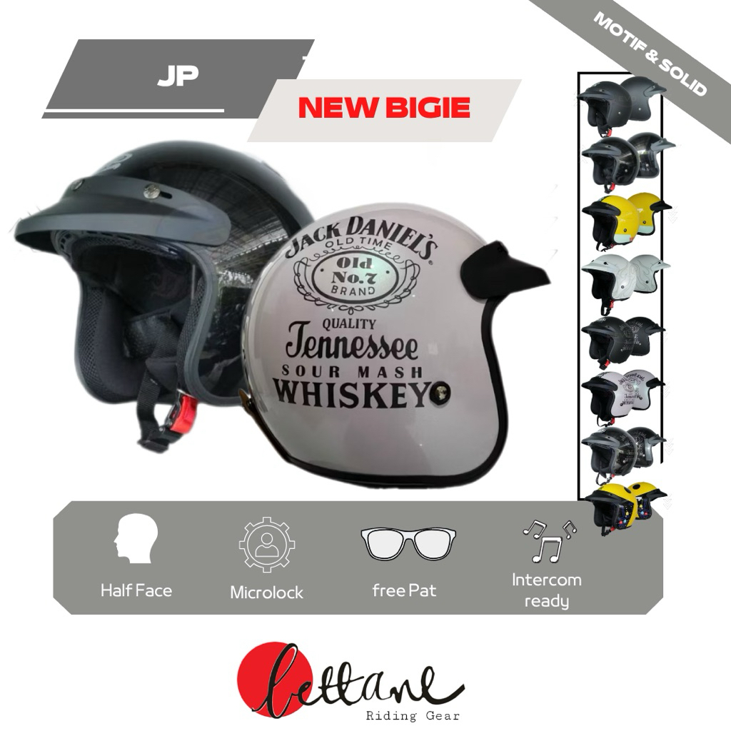 Helm JP retro helm bogo JP retro new bigie solid polos dan motif