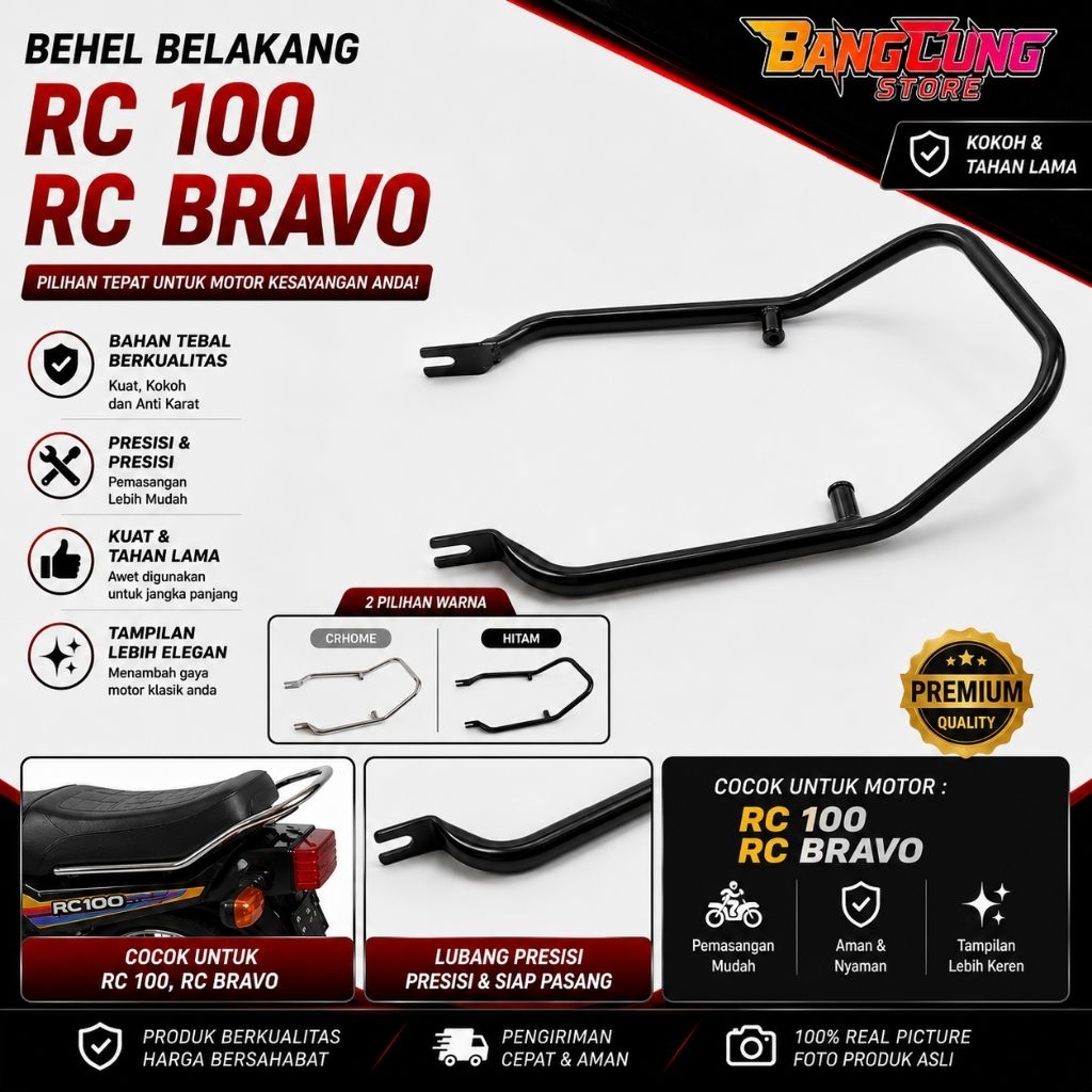 Behel Begel Planger Suzuki RC 100 RC100 RC Bravo Hitam Tebal / Behel Belakang Rc100 Bravo