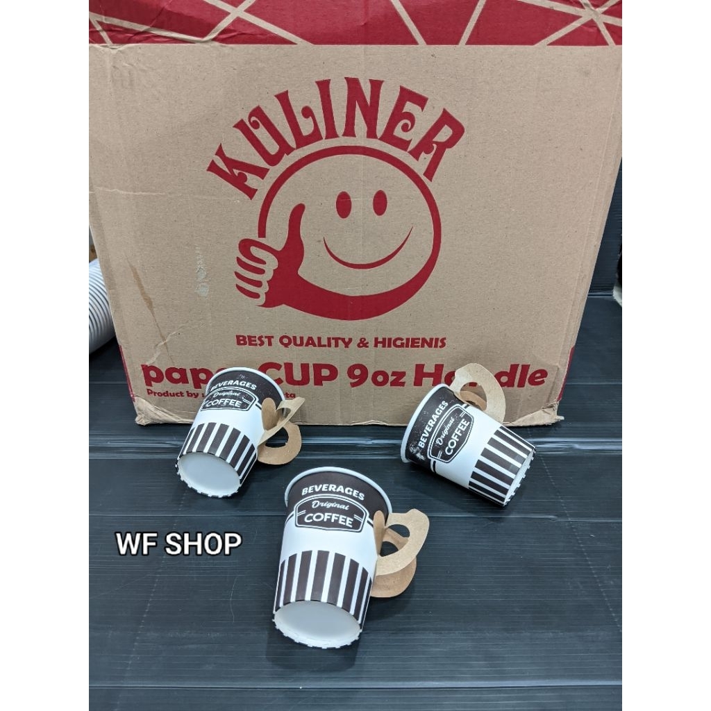 Grosir 1dus Isi 1000pcs Gelas Cup Kraft Paper Motif 9oz gagang  / Gelas Kopi Paper Motif / Paper Cup