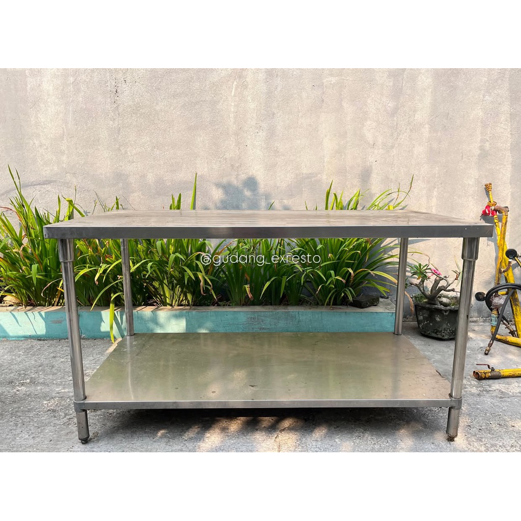 [BEKAS] Ex Resto Meja Stainless Steel Heavy Duty 2 susun 150x75x85cm