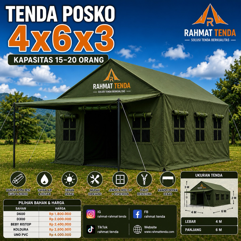 Tenda pramuka model rumah plus kanopi uk 4x6