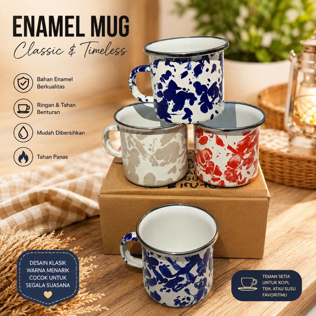 Cangkir lurik Tebal Enamel mug Blirik kopi 6cm Cangkir Enamel Vintage jadul Tebal isi 4 pcs campur w