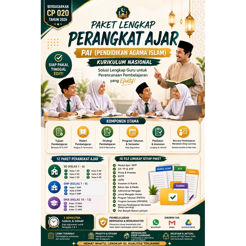 Perangkat Ajar PAI & Budi Pekerti terbaru 1,2,3,4,5,6 SD - 7,8,9 SMP - 10,11,12 SMA Premium terlengk